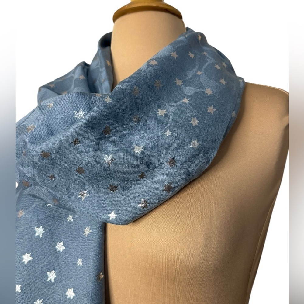 Metallic Star Celestial Signature Logo Scarf in Blue and Silver - Picture 2 of 9